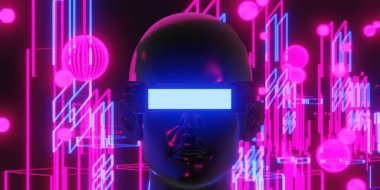 Network ile metaverse vr sanal gerçeklik, simulasyon oyunu, siberpunk oyun geçmişi, 3D çizim illüstrasyonu, Scifi ai robot teknolojisi