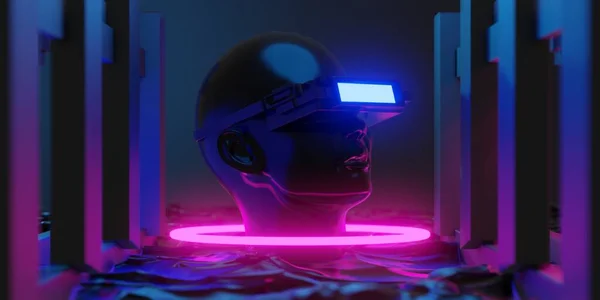 Metaverse Realtà Virtuale Con Rete Gioco Simulazione Sfondo Giocatore Cyberpunk — Foto Stock