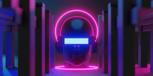 Metaverse Virtual Reality Network Gaming Simulation Cyberpunk Gamer Background Rendering — Foto Stock