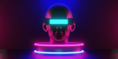 Network ile metaverse vr sanal gerçeklik, simulasyon oyunu, siberpunk oyun geçmişi, 3D çizim illüstrasyonu, Scifi ai robot teknolojisi