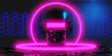 Network ile metaverse vr sanal gerçeklik, simulasyon oyunu, siberpunk oyun geçmişi, 3D çizim illüstrasyonu, Scifi ai robot teknolojisi