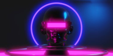 Network ile metaverse vr sanal gerçeklik, simulasyon oyunu, siberpunk oyun geçmişi, 3D çizim illüstrasyonu, Scifi ai robot teknolojisi