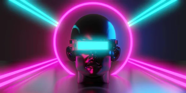 Metaverse Virtual Reality Network Gaming Simulation Cyberpunk Gamer Background Rendering — ストック写真