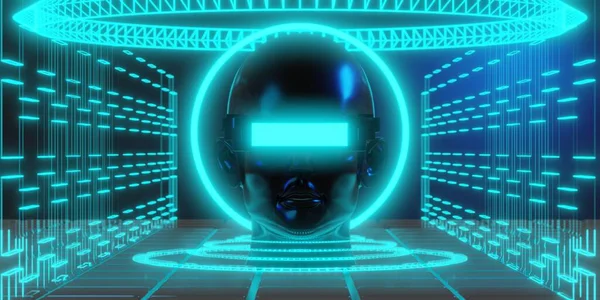 Metaverse Virtual Reality Network Gaming Simulation Cyberpunk Gamer Background Rendering — ストック写真