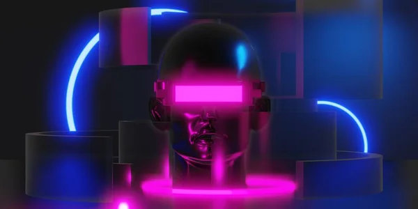 Metaverse Virtual Reality Network Gaming Simulation Cyberpunk Gamer Background Rendering — стоковое фото