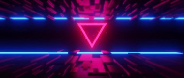 Esports Scifi oyun siberpunk, vr sanal gerçeklik simülasyonu ve metaevren soyut arka plan video oyunu, sahne kaidesi sahnesi, 3D illüstrasyon canlandırma, fütürist neon ışığı odası