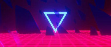 Esports Scifi oyun siberpunk, vr sanal gerçeklik simülasyonu ve metaevren soyut arka plan video oyunu, sahne kaidesi sahnesi, 3D illüstrasyon canlandırma, fütürist neon ışığı odası