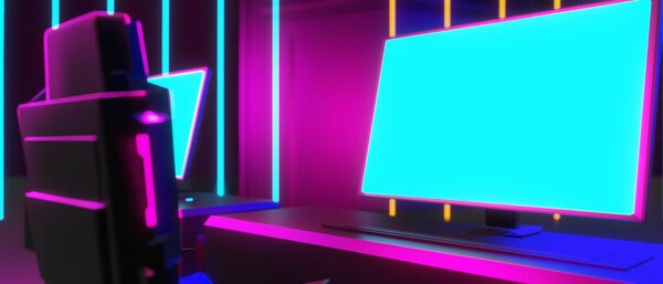 abstract video game of scifi gaming red blue vs e-sports backgound, vr virtual reality simulation and metaverse, scene stand pedestal stage, 3d illustration rendering, futuristic neon glow room
