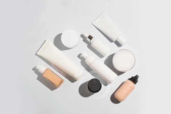 Mockup Van Primer Concealer Cusion Crème Huidverzorging Fles Cosmetische Buis — Stockfoto