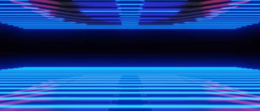 abstract backgound video game of esports scifi gaming cyberpunk, vr virtual reality simulation and metaverse, scene stand pedestal stage, 3d illustration rendering, futuristic neon glow room