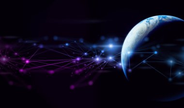 Toprak ve telekom için internet uydu ağı, 5G küresel veri depolama ağı, sosyal veri iletişim işi küresel ağı, NASA tarafından desteklenen bu görüntünün elementleri