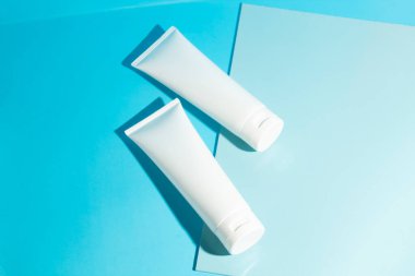 mockup tube bottle for skin care cosmetic summer sunscreen, product branding, cream lotion treatment in science laboratory