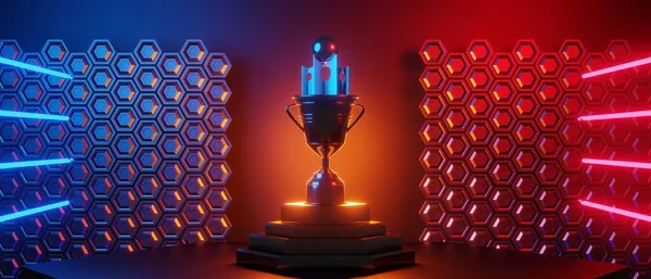 Champion Cup Award Tournament Video Game Scifi Gaming Red Blue — Φωτογραφία Αρχείου