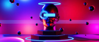 robot hand with brain of mind in healthy concept, abstract backgound video game of esports scifi gaming cyberpunk, vr virtual reality simulation and metaverse, 3d illustration rendering