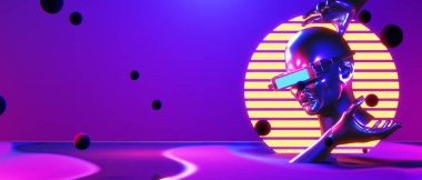 robot hand with brain of mind in healthy concept, abstract backgound video game of esports scifi gaming cyberpunk, vr virtual reality simulation and metaverse, 3d illustration rendering