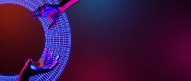 robot hand with brain of mind in healthy concept, abstract backgound video game of esports scifi gaming cyberpunk, vr virtual reality simulation and metaverse, 3d illustration rendering