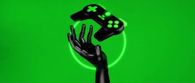 hand backgound video game of esports scifi gaming cyberpunk, vr virtual reality simulation and metaverse, scene stand pedestal stage, 3d illustration rendering, futuristic neon glow room