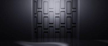 Stüdyo odası arkaplanı soyut, podyum ürün sergisi sahnesindeki spot ışıkları, üç boyutlu illüstrasyon.