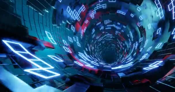 三维渲染未来科幻小说或霓虹灯隧道走廊 无缝隙Vj视频循环动态壁纸移动背景 — 图库视频影像