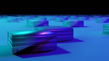 Kare şekillerden oluşan üç boyutlu soyut çizim. Basit geometrik şekiller