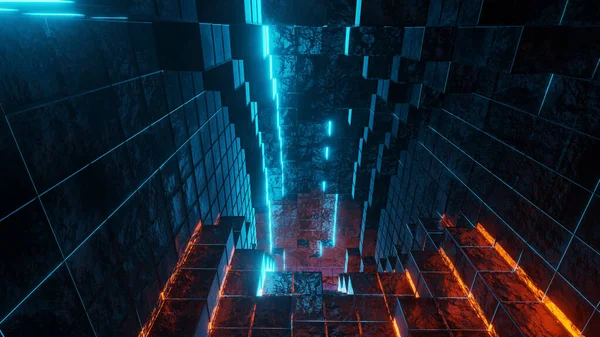 Rendering Tunnel Abstract Technisch Gebogen Science Fiction Metaal Net Luminositeit — Stockfoto