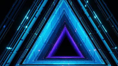 3D rendering, ultraviolet triangular portal, glowing lines, tunnels, corridors, virtual reality, abstract fashion backgrounds, archway neon lights, bright colors.