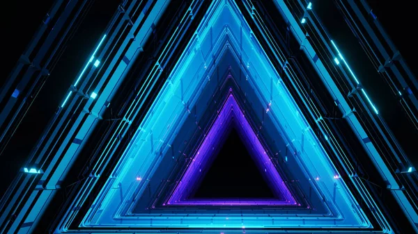 Rendering Ultraviolet Triangular Portal Glowing Lines Tunnels Corridors Virtual Reality — Stockfoto