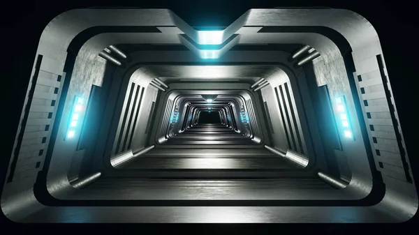 Rendering Empty Futuristic Neon Tunnel Hall ストックフォト
