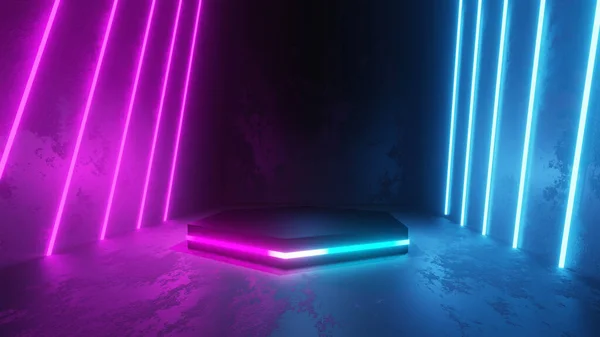 Futuristic Gallery Cellar Neon Laser Beam Glowing Purple Blue Grunge — стоковое фото