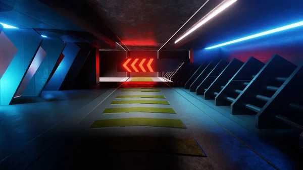 Rendering Neon Glow Sci Futuristic Background Spaceship Abstract Futuristic Corridor — Stockfoto