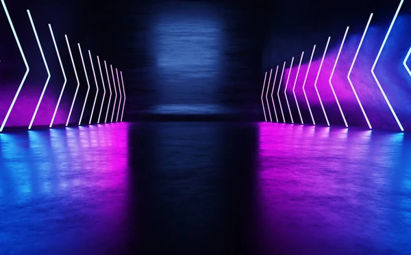 Modern Futuristic Sci Reflects Concrete Room Neon Lights Glowing Pink — 스톡 사진