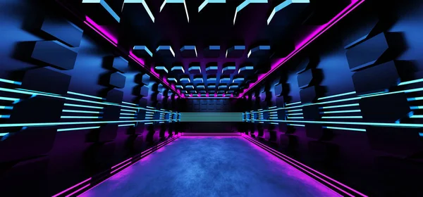 Blue Purple Neon Light Dark Icon Wallpaper Night Empty Concrete — 스톡 사진