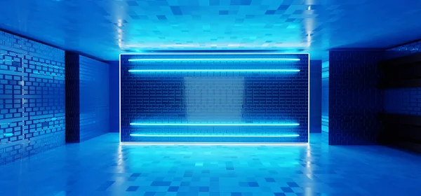 Futuristic Science Fiction Ornate Modern Neon Glow Rectangle Frame Empty — Stock Photo, Image