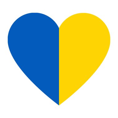 Kalp şeklinde Ukrayna bayrağı. Barış sever kalp ikonu. Bayılırım Ukrayna bayrağına. Ukrayna bayrağı. Ülkenin resmi devlet sembolü. Resmi RGB renkleri.