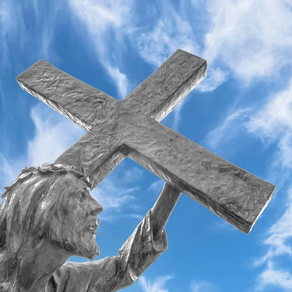Standbeeld Van Jezus Die Zijn Kruis Draagt Weg Naar Zijn — Stockfoto