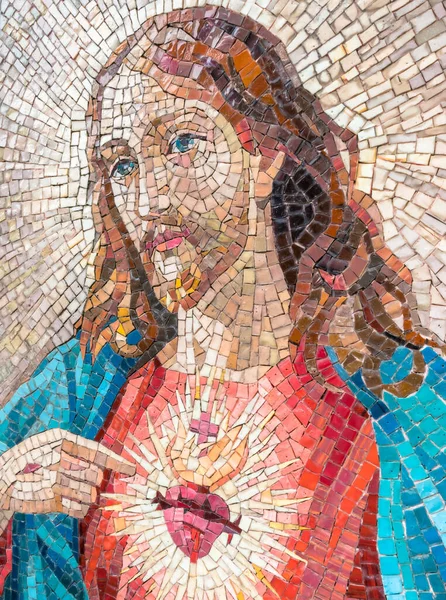 Mosaikporträtt Jesus Kristus Jesus Mosaik Gjord Med Antika Tekniker — Stockfoto