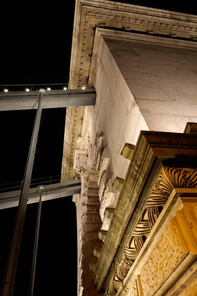 Budapest (Hungary). Architectural detail of the Chain Bridge