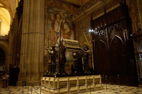 Σεβίλλη Ισπανία Τάφος Του Χριστόφορου Κολόμβου Μέσα Στον Καθεδρικό Ναό — Φωτογραφία Αρχείου
