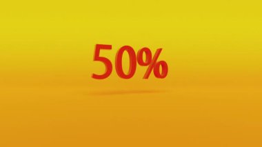 % 50 indirimli kırmızı harfli turuncu görüntüler.