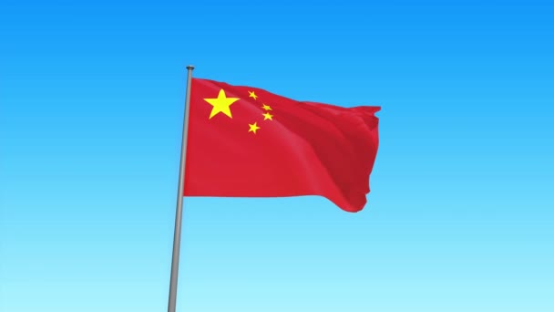 中国国旗在天空和绿色屏幕上隔绝 — 图库视频影像