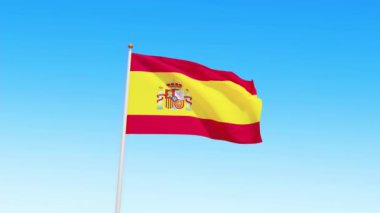 Güzel mavi gökyüzü ve yeşil ekran İspanyol bayrağı