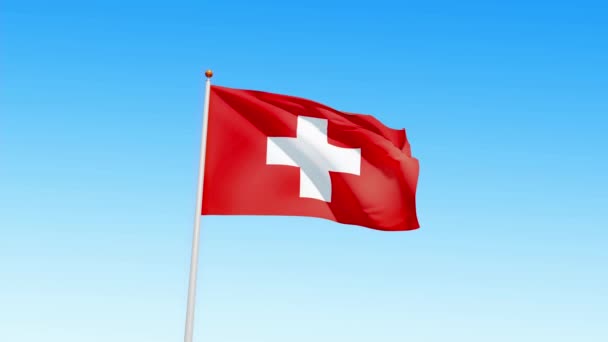 Swiss flag on sky and on green screen isolated — Stock Video