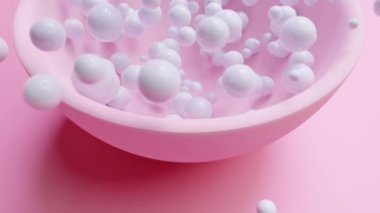 Beyaz toplar ve gül plakalı soyut geometri animasyonu