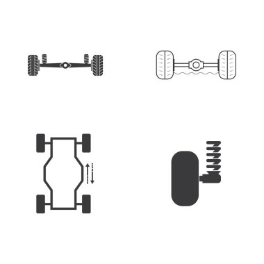 Araba süspansiyon servisi, tekerlek hizalama simgesi - dingil ve tekerlek emici, illüstrasyon logosu tasarımı. Eps 10