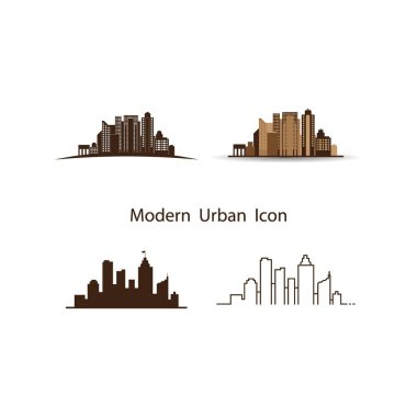 Vektör şehir silueti düz bir şekilde. Modern şehir manzarası. Vektör illüstrasyonu