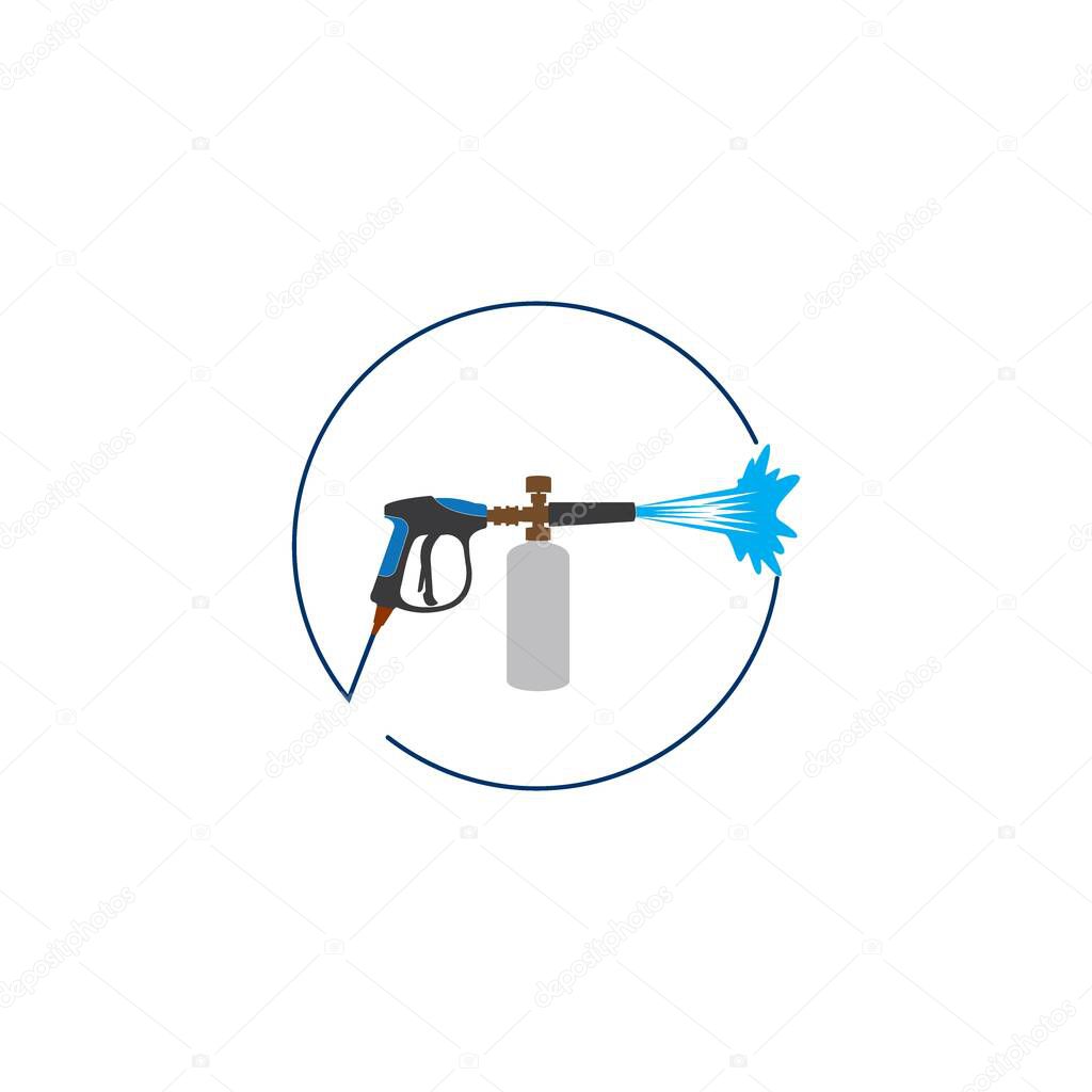 Pressure washing gun logo template. Cleaning vector design. Tools illustration