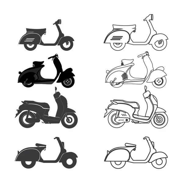 Een Set Scooter Vector Pictogrammen Illustratie Logo Ontwerp — Stockvector