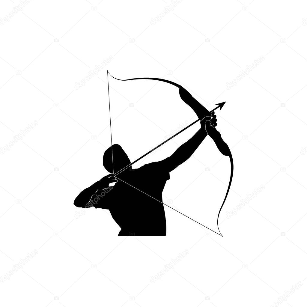 Icon of a person aiming with a bow,vector illustration logo template.