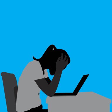 Beyaz arka plan üzerinde izole bir iş kadını baş ağrısı yorgun sorunları siluet stüdyo