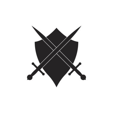 Kalkan ve kılıç simgesi vektör çizim logo şablonu
